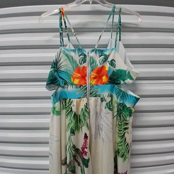 Loragal Women's Dress Size 3XL Beige Tropical Print Maxi Spring Summer Vacation - Picture 11 of 14